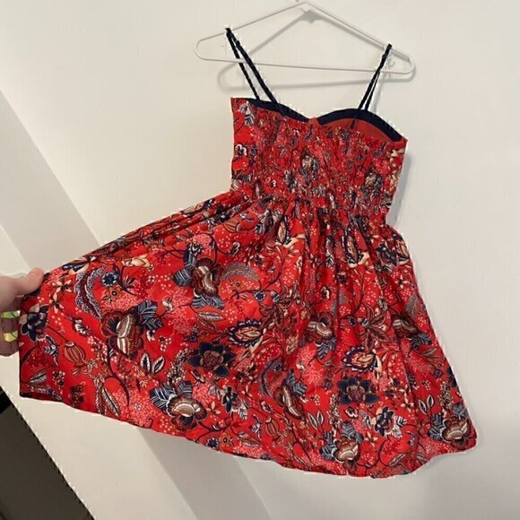 NEW NWT BOG COLLECTIVE BAND OF GYPSIES Red Navy Blue Floral Bustier Mini Dress M - Picture 15 of 15